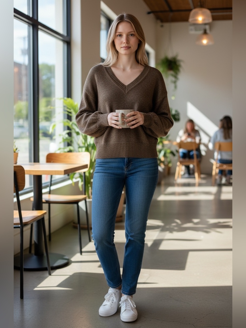 Brown Balloon Sleeve Sweater Cozy Girl Fall Aesthetic
